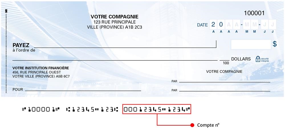 Ce numéro se situe au bas de vos chèques, à la droite du numéro d’institution.