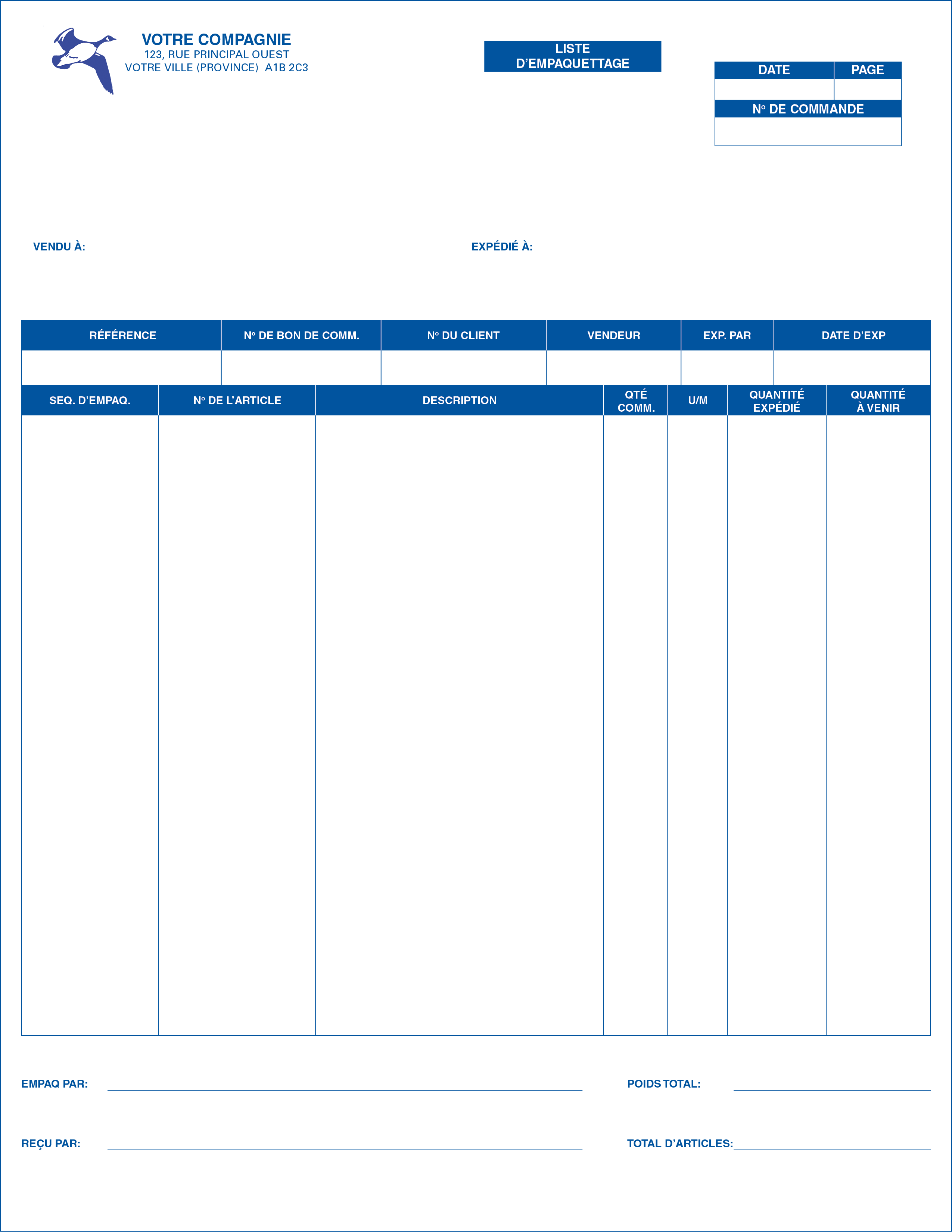 Liste d’empaquettage